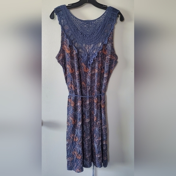 Esmara UK Brand Crochet Back Sinched Waist Tie Size 16 Blue and Orange Abstract. - Picture 2 of 7